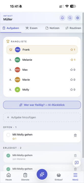 Aufgaben mit Punkte-Rangliste und Routinen